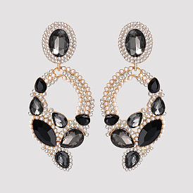 Sparkling Geometric Flower Earrings with Rhinestones for Women