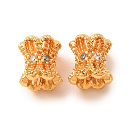 Brass Micro Pave Clear Cubic Zirconia Beads, Flower, Rack Plating, Long-Lasting Plated