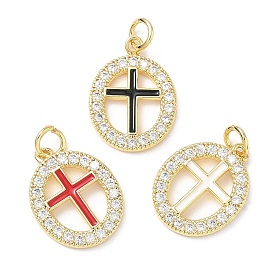 Подвески из латуни с микропаве из прозрачных кубических цирконий и эмали, овальные с поперечными прелести, с целью перехода в кольце, без свинца и без кадмия, долговечный, стойки покрытие, реальный 18 k позолоченный