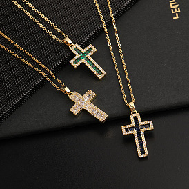 Hip Hop Retro Colorful CZ Cross Pendant Necklace Fashion Jewelry