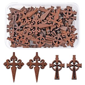 40Pcs 2 Style Wooden Pendants, Religion, Dyed, Cross with Word Jerusalem & Cross