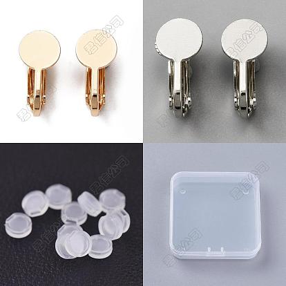20pcs 2 couleurs clips en laiton sur boucles d'oreilles, montures de boucles d'oreilles rondes plates, avec coussinets en plastique 20pcs