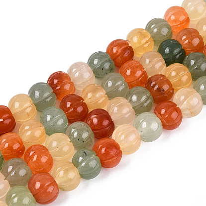 Нити бусин из натурального золотистого шелка, нефрита, зеленого и красного авантюрина, тыква