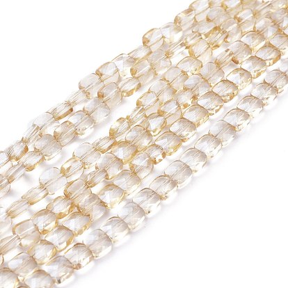 Electroplate Glass Beads Strands, Faceted Square, Pearl Luster Plated