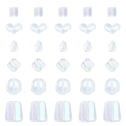 60Pcs 6 Style Transparent Acrylic Beads, AB Color Plated, Mixed Shapes