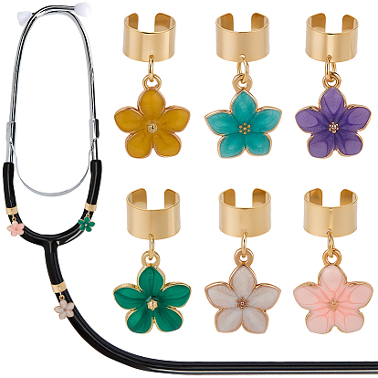 6 шт 6 цвета сплав эмаль стетоскоп подвеска украшения, цветок, с 304 фурнитурой из нержавеющей стали, золотые