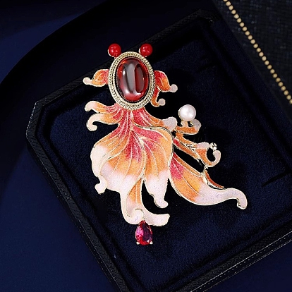 Эмалевые булавки в виде золотой рыбки, Броши из сплава со стразами для рюкзака