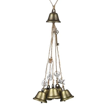 Подвесной колокольчик в тибетском стиле из сплава и железа на Хэллоуин, с плетеным джутовым шнуром для украшения двери