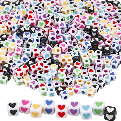 1800 шт 9 цвета непрозрачные акриловые бусины, Куб с сердцем