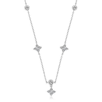 Women Flower Drop Dangle Necklace Sterling Silver Zirconia Chain Necklace Simple Personalized Crystals Pendant Choker Trendy Necklace Jewelry Gifts for Women