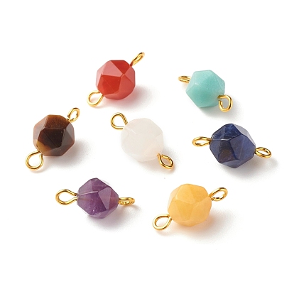 Natural Gemstone Links Connectors, with Golden Tone Brass Loops, Faceted Round