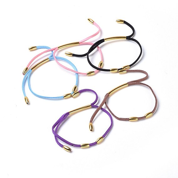 Verstellbare Armbänder aus Veloursleder, mit Messingreisperlen und 304 Edelstahlrohrperlen