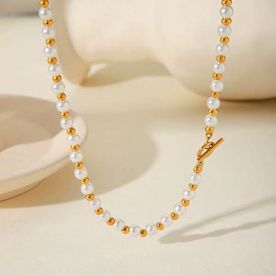 Европейские 5.7мм круглые искусственные жемчужины и бусины из нержавеющей стали для женщин, золотые