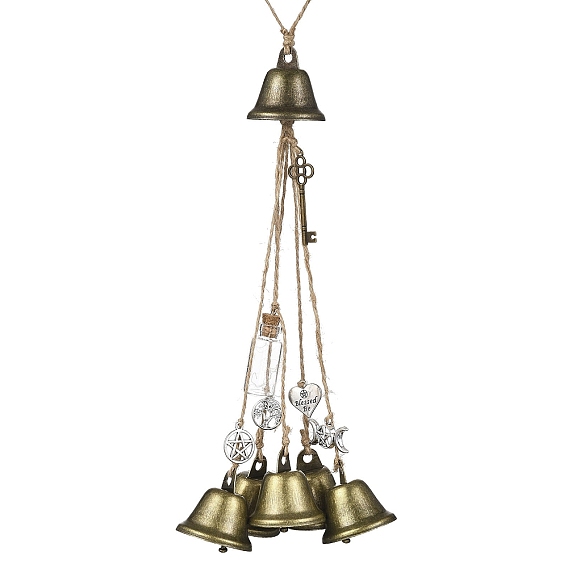 Подвесной колокольчик в тибетском стиле из сплава и железа на Хэллоуин, с плетеным джутовым шнуром для украшения двери