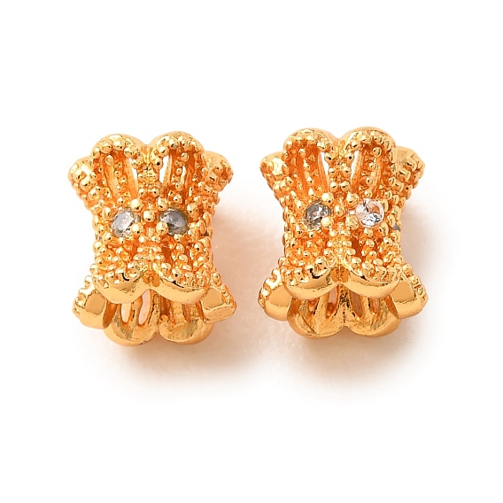 Brass Micro Pave Clear Cubic Zirconia Beads, Flower, Rack Plating, Long-Lasting Plated