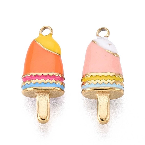 304 подвески из нержавеющей стали, с эмалью, очарование эскимо, реальный 18 k позолоченный, ионное покрытие (ip)