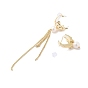 Natural Pearl & Shell Asymmetrical Stud Earrings, with Brass Findings and 925 Sterling Silver Pins, Moon