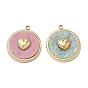 Natural Gemstone Pendants, 304 Stainless Steel Flat Round with Heart Bezeled Charms, Ion Plating(IP), Real 14K Gold Plated