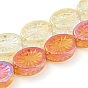 Electroplate Glass Bead Strands, Full Rainbow Plated, Oval with Flower