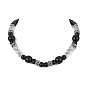 Natural Wood & Glass Round Beaded Necklace