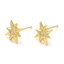 Rack Plating Brass Micro Pave Cubic Zirconia Stud Earring,  Long-Lasting Plated, Cadmium Free & Lead Free, Star
