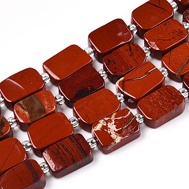 Rouge naturel perles de jaspe brins, avec des perles de rocaille, rectangle