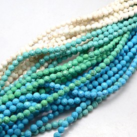 Natural Magnesite Round Beads Strands, Dyed & Heated, Faceted