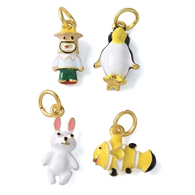 Латунь эмаль подвески, золотистый тон 3d мультяшные подвески, с целью перехода в кольце