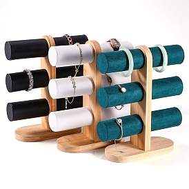 T Bar Bracelet Display Stands with Wooden Base, Wrist Watch Organizers