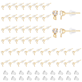 100 шт. Детали для серег из латуни с кубическим цирконием., с горизонтальными петлями и пластиковыми гайками 200шт.