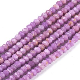 Natural Lepidolite/Purple Mica Stone Beads Strands, Grade AAA, Rondelle, Faceted