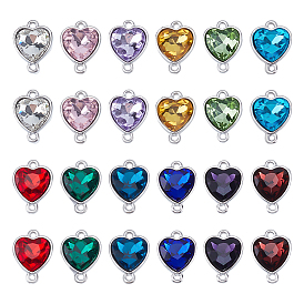 24 шт. 12 цвета цинковый сплав, подвески-соединители со стразами, сердечные ссылки, граненые, платина