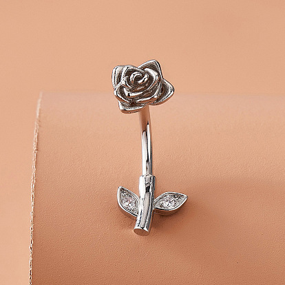 Кольца для живота в форме штанги из розовой латуни с кристаллами и стразами