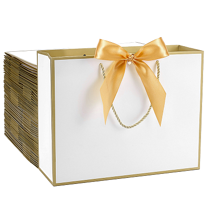 48Pcs Rectangle White Paper Gift Storage Handle Bags with Ribbons, Shopping Tote
