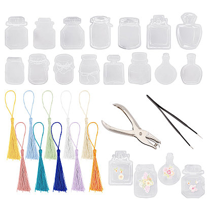 DIY transparentes Blanko-Lesezeichen-Set, einschließlich Haustieraufkleber, Polyester Quaste Dekorationen, Zange, Pinzette