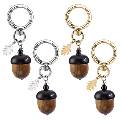 4 pièces 2 styles de glands en bois avec 201 décorations de pendentifs en forme de branches feuillues en acier inoxydable, avec anneaux de ressort