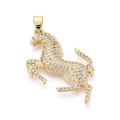 Латунные микропаве прозрачные подвески с фианитом, лошади прелести