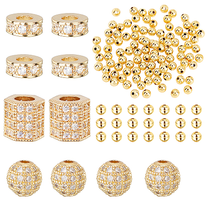 Brass Micro Pave Cubic Zirconia Beads, Clear