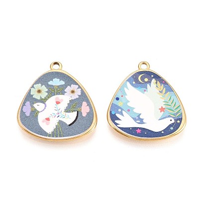 Печатный стиль 304 треугольник из нержавеющей стали с подвесками в виде голубей, ионное покрытие (ip), реальный 18 k позолоченный