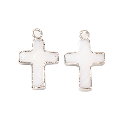 Природные подвески оболочки пресноводных, крестики-брелки с латунным краем, серебряный цвет гальваническим