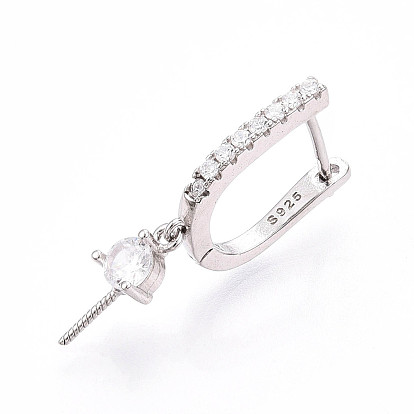 925 серьги-кольца Huggie Hoop из стерлингового серебра с микропаве из прозрачных кубических цирконий для полупросверленных бусин