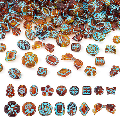 160шт. 16 стили, окрашенные прозрачные акриловые бусины, Имитация янтаря, разнообразные