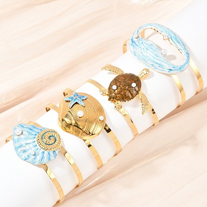 304 эмалированные браслеты-манжеты из нержавеющей стали для женщин, с пластиковой имитационной жемчужиной