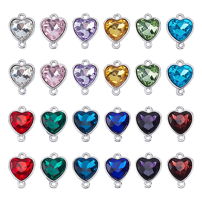 24 шт. 12 цвета цинковый сплав, подвески-соединители со стразами, сердечные ссылки, граненые, платина