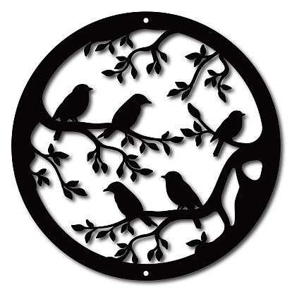 Iron Wall Decorations, with Screws, Flat Round with Bird