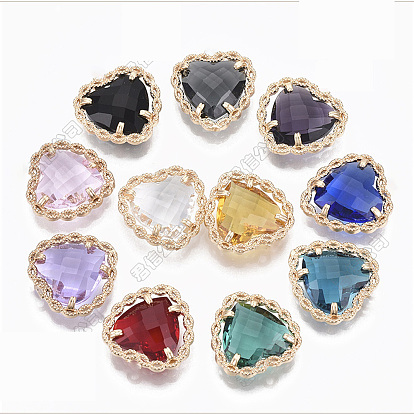 Cabochons en verre, avec dos ouvert en laiton, facette, cœur, or et de lumière