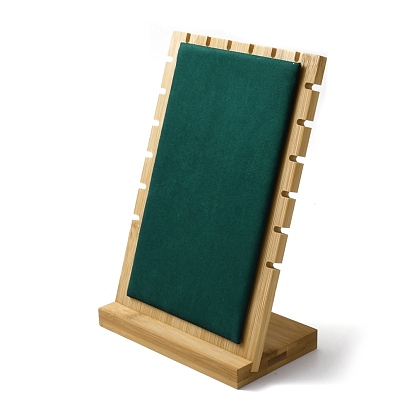 Soportes de exhibición de collar múltiple de madera de bambú, colgante collar titular organizador, con alfombrilla suave de imitación de cuero verde oscuro, Rectángulo