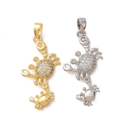 Латунные микропаве прозрачные подвески с фианитом, краб с мини-крабовыми украшениями