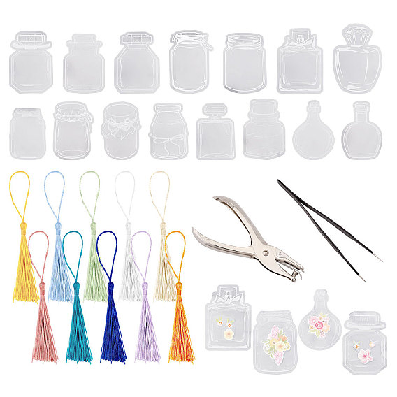 DIY Transparent Blank Bookmark Making Kit, Including PET Stickers, Polyester Tassel Decorations, Pliers, Tweezers