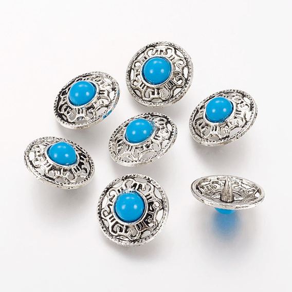 Flat Round Alloy Resin Shank Buttons, 1-Hole, 18x10mm